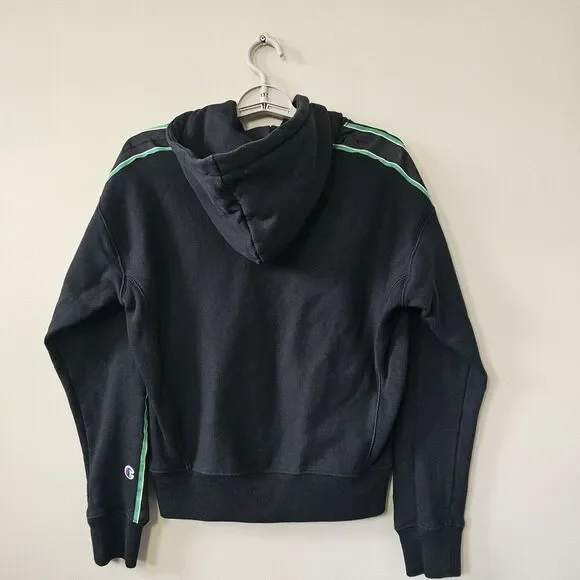 Champion Reverse Weave Hoodie Women's Size Small Pullover‎ Black Green Stripes - Picture 5 of 7